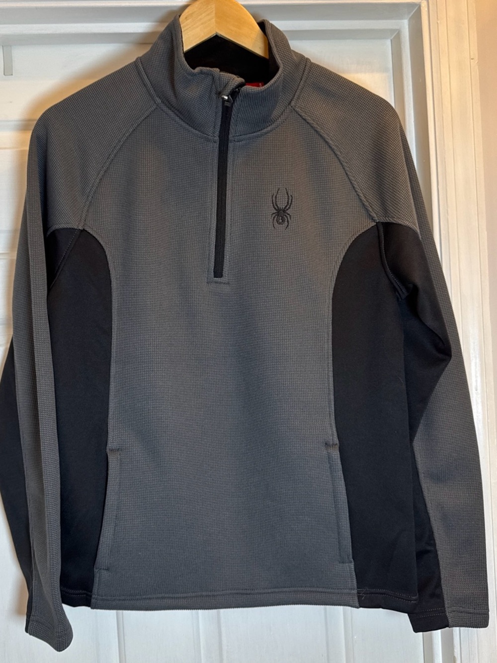 Spyder Outbound 1/4 Zip Gray/Black Core Pullover Waffle Knit Mens Size Small